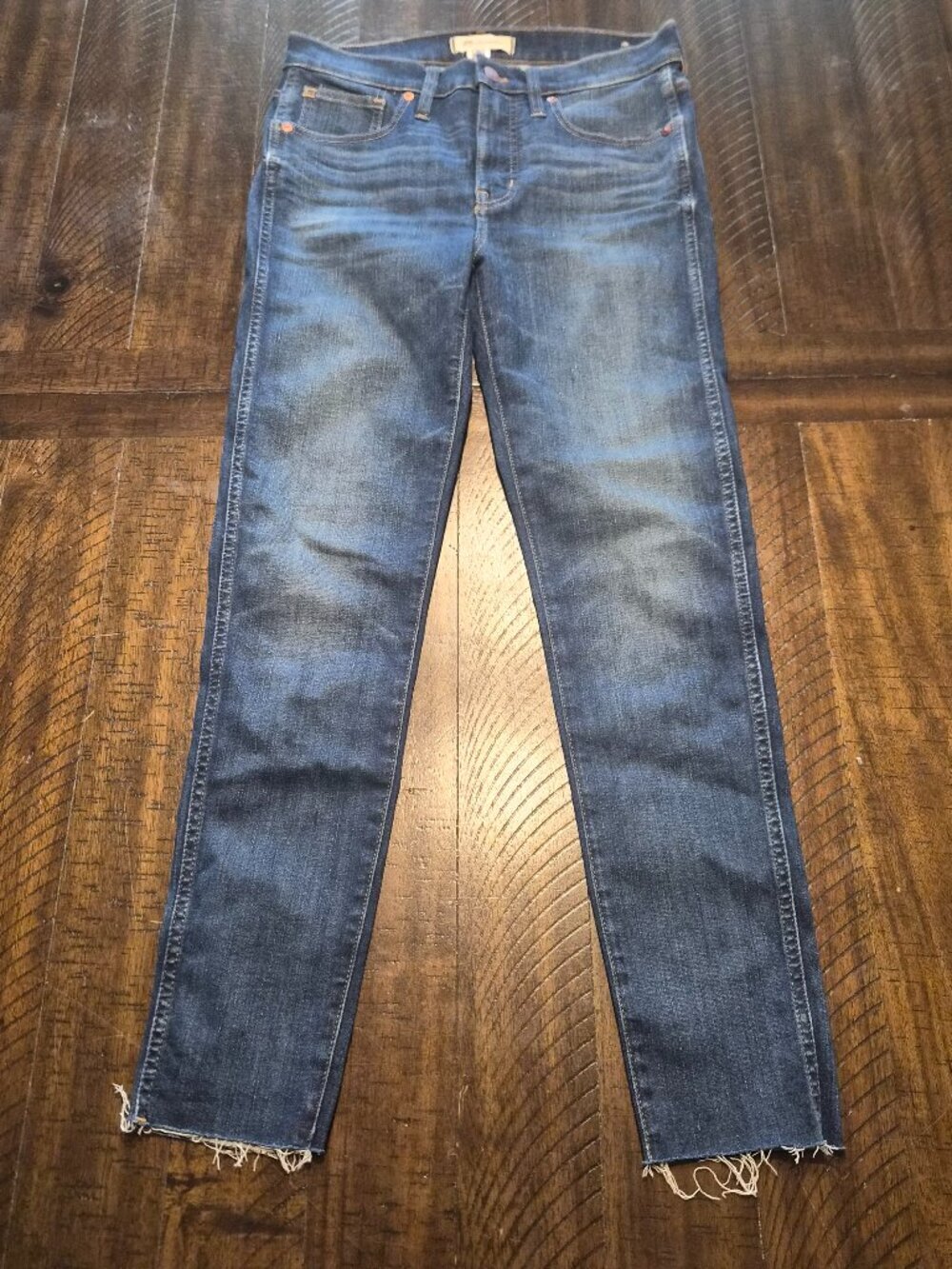 Madewell Womens 9" High-Rise Skinny Jeans Raw Hem Size 28 Stretch Dark Blue G774